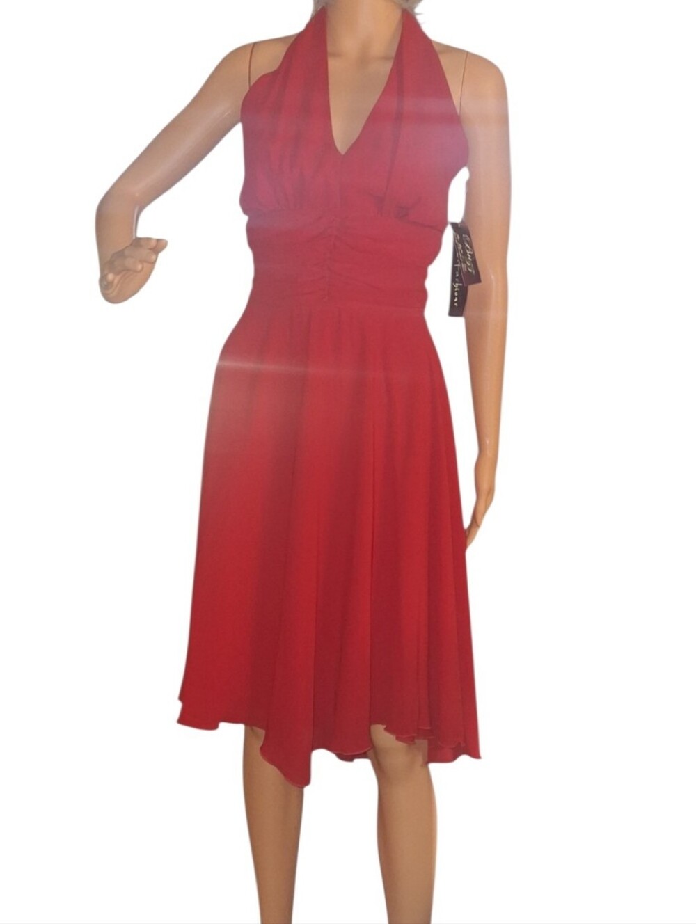 S.L. FASHIONS Red Halter Midi Dress - Made in USA - Marilyn Style Vtg 90s